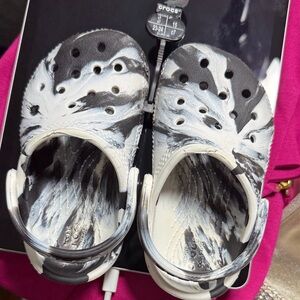 CROCS Kids' Marble Black and White Sandals